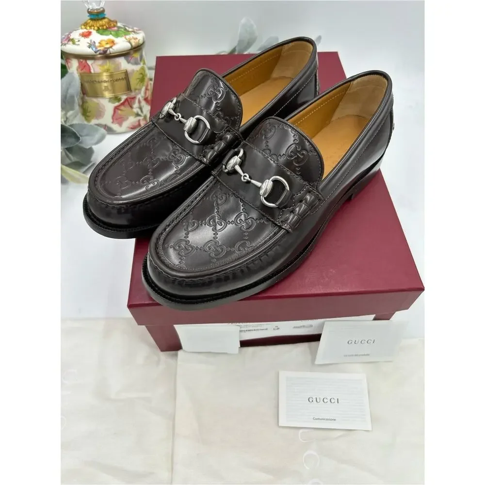 Men's Gucci KAVEH GG embossed leather loafers size 8 fits 8.5US made in Italy